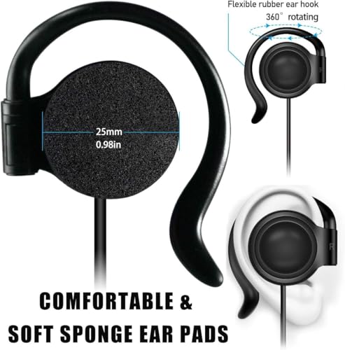 EXMAX Single Headphones 3.5mm Right-Side Earphone One Ear Ear-Hook Headphone for EXD-101 ATG-100T Radio Podcast Laptop MP3 Ear Bud (Right-Side Earphone) - color: Black