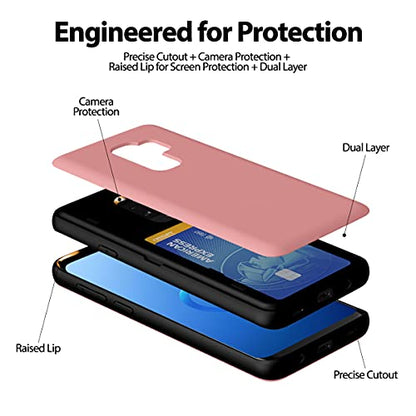 GOOSPERY Magnetic Door Bumper Compatible with Galaxy S9 Plus, Card Holder Wallet Case Easy Magnet Auto Closing Protective Dual Layer Sturdy Phone Back Cover - Pink - color: Pink, size: Galaxy S9 Plus