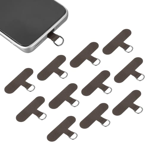 uxcell 12pcs Phone Tether Tab, Universal Phone Lanyard Patch T Shape Cell Phones Strap Replacement Part for Most Smartphone Cases, Brown - color: Brown