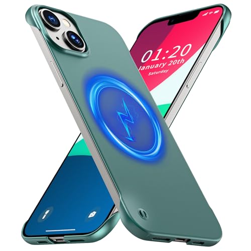 GRECAZO Magnetic Frosted Frameless Case for iPhone 13, Dark Green | Compatible with MagSafe, Metallic Finish, Hard PC Cover, Ultra Thin Lightweight Minimalist Borderless, Slim Fit, 6.1-Inch - color: Dark Green, size: iPhone 13