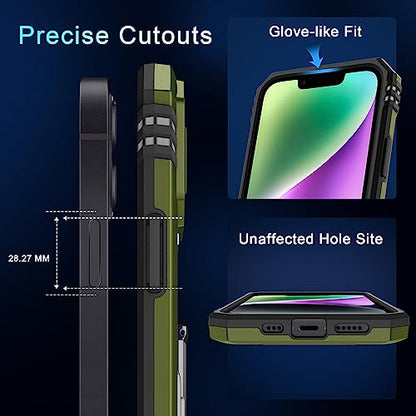 DEERLAMN Case for iPhone 13/iPhone 14 6.1-Inch with Slide Camera Cover+Screen Protector(2 Packs),Rotated Ring Kickstand Military Grade Shockproof Protective Cover-Olive Green - color: Olive Green