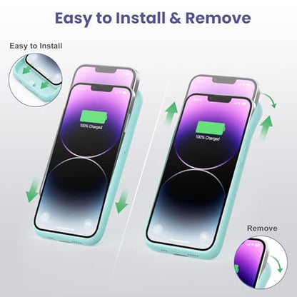 Feob Battery Case for iPhone 13/13 Pro/14,[2025 Upgraded] 7500 mAh Ultra-Slim Portable Extended Charger Cover for iPhone 13/13 Pro/14 Charging Case (6.1 Inch)-Green - color: Green
