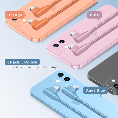 APFEN USB C Cable 10FT, 60W Fast Charging 90 Degree USB C 3-Pack - size: 10FT