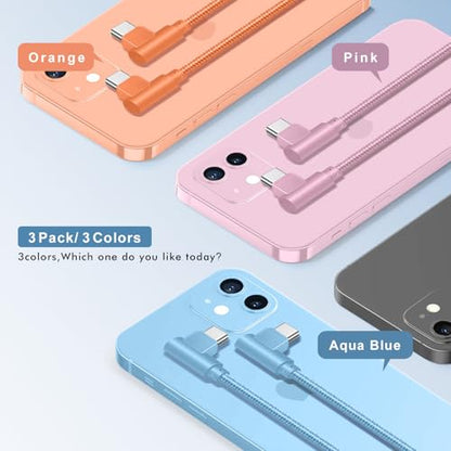 APFEN USB C Cable 10FT, 60W Fast Charging 90 Degree USB C 3-Pack - size: 10FT