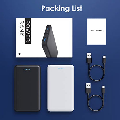 [2 Pack] Portable Charger Power Bank 10000mAh,Ultra Slim Compact External Battery Pack with USB C Input & Dual USB Outputs Backup Charger Compatible with iPhone 13,12, Samsung S20,Tablet -Black+White - color: Black+White