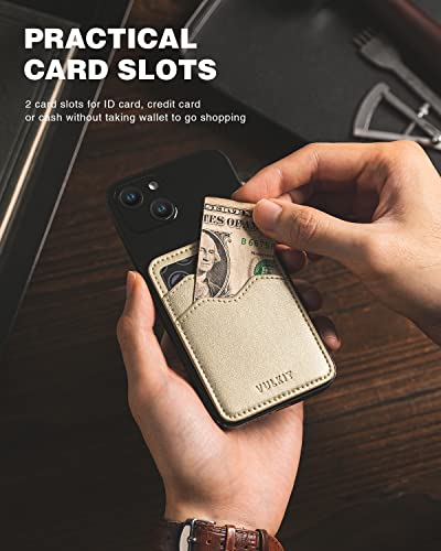VULKIT Stick on Card Holder Compatible for iphone Leather Cell Phone Wallet Credit Card Case Strong Sticker for Women - color: Gold