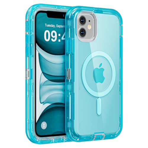 Follaroma Magnetic for iPhone 11 Case, Heavy Duty Phone Cases, Blue, 6.1" | Compatible with MagSafe, Heavy Duty Shock proof Protection, Military-Grade Anti-Drop, Dual Layer Transparent Protective Cover - color: Blue, size: iPhone 11 6.1''