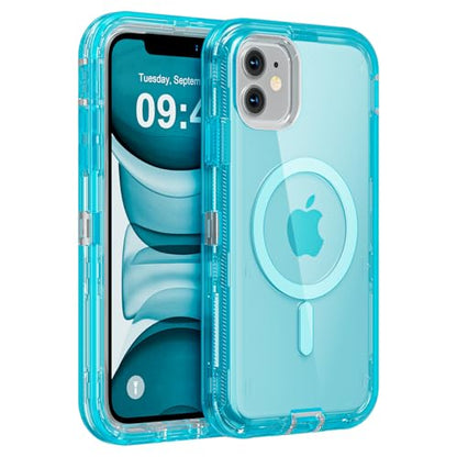 Follaroma Magnetic for iPhone 11 Case, Heavy Duty Phone Cases, Blue, 6.1" | Compatible with MagSafe, Heavy Duty Shock proof Protection, Military-Grade Anti-Drop, Dual Layer Transparent Protective Cover - color: Blue, size: iPhone 11 6.1''