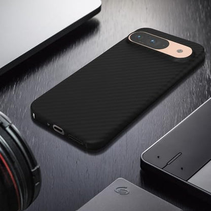 kalibri Aramid Fiber Case Compatible with Google Pixel 9 - Case Super Slim Strong Protective Phone Cover - Black Matte - size: Pixel 9