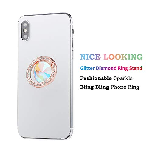 Glitter Bling Bling Phone Ring Holder,Sparkle Phone Ring Grip Artificial Diamond Stand,Rhinestone Cell Finger Ring for Phones,Pad(Rose Gold) - color: Rose Gold