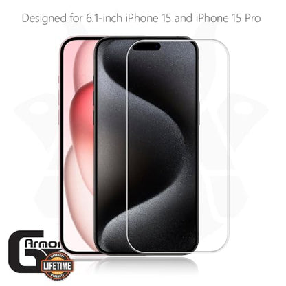 2 Pack Glass Screen Protector for iPhone 15 and 15 Pro | 9H Premium Tempered Glass, Lifetime Replacement, Ultra Clear, Scratch Resistant, Phone Case Compatible, Screen Saver - size: iPhone 15, 15 Pro