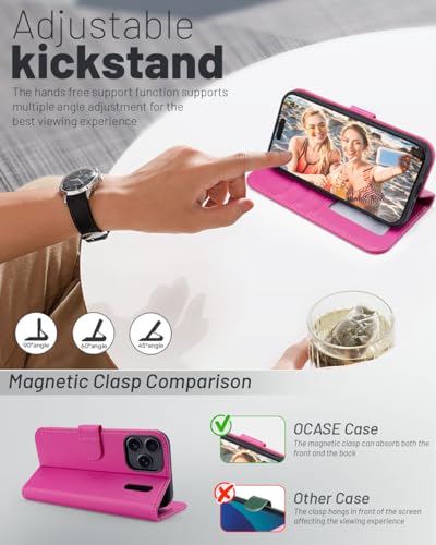 OCASE Compatible with iPhone 17 Pro Wallet Case, PU Leather Flip Folio Case with Card Holders RFID Blocking Kickstand [Shockproof TPU Inner Shell] Phone Cover 6.3 Inch 2025, Rose - color: Rose