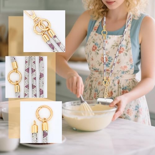 ABJFJE Crystal Phone Lanyard Crossbody & Wrist Strap Phone Strap Crossbody & Wrist Lanyard Anti Theft Phone Strap for Women - color: Light Purple+white