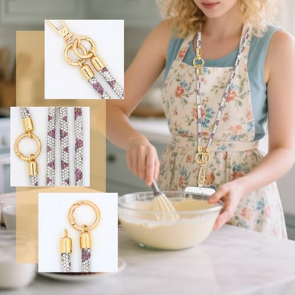 ABJFJE Crystal Phone Lanyard Crossbody & Wrist Strap Phone Strap Crossbody & Wrist Lanyard Anti Theft Phone Strap for Women - color: Light Purple+white