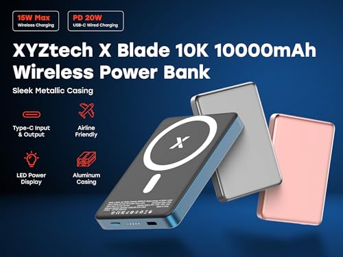 X Blade 10K Slim Magnetic Power Bank - 10000 mAh – MagSafe Portable Charger for iPhone and Samsung, Wireless Fast Charging USB-C PD 20W, Ultra Thin Metal Design, Rose Gold - color: Rose Gold