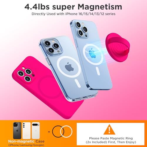 Upgraded Magnetic Phone Grip, Liquid Silicone Soft and Portable, Removable Finger Loop Ring Grip Holder for iPhone, Strong Magnetic Attraction, Compatible with MagSafe Phone Case, Neon Pink - color: Neon Pink