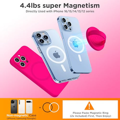 Upgraded Magnetic Phone Grip, Liquid Silicone Soft and Portable, Removable Finger Loop Ring Grip Holder for iPhone, Strong Magnetic Attraction, Compatible with MagSafe Phone Case, Neon Pink - color: Neon Pink