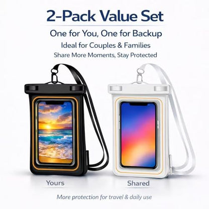 2-Pack IPX8 Floating Waterproof Phone Pouch, Dry Bag with Lanyard, Fits up to 7.2”, Compatible with iPhone 16/15/14/13 Pro Max, Galaxy S25/S24 Ultra, Pixel for Snorkeling, Kayaking(Black-White) - color: Black/White