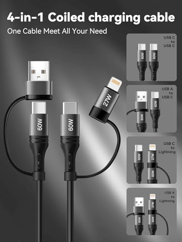60W Coiled USB C Cable,iPhone Charger Cable for Car [MFi Certified] 2Pack