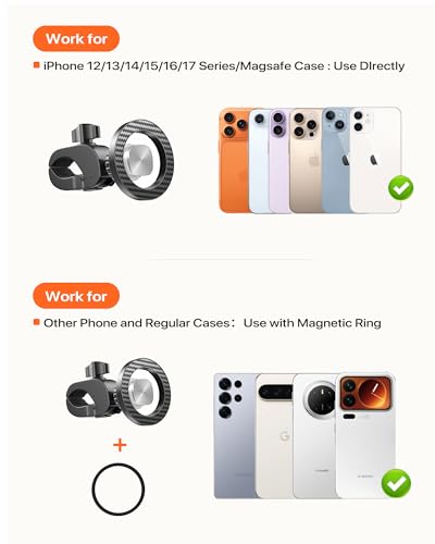 Magnetic Phone Holder Clamp Mount:[24*N55 Magnet] Rotatable Handlebar Accessories for MagSafe for Stroller,Peloton,Steering Wheel,Push Cart,Treadmill,Fit for iPhone 12-17 Series