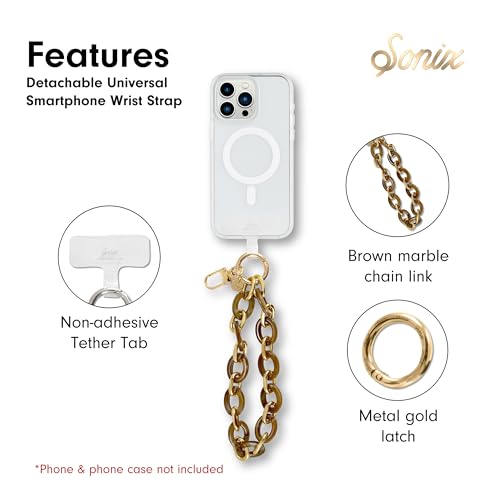 Sonix Phone Wristlet - Detachable Universal Smartphone Wrist Strap, Hands-Free Lanyard Cellphone Bracelet with Tether Tab - color: Brown Marble