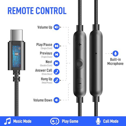 USB C Headphones Over Ear Hook for iPhone 17 16 15 18 Pro Max Duo Plus - color: Black