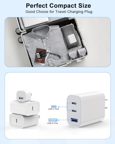 iPhone 17 Charger Block,[2Pack]3-Port Fast USB C Charger Block 35W Charging - color: White-Three Port