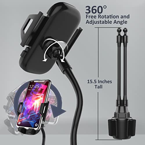 Double Phone Holder for Car Cup Holder – Extra Long and Flexible Neck, 360° Rotatable Cradle Car Phone Mount - Adjustable Cell Cup Holder, Universal Size Fits 2 iPhone, Samsung, GPS - style: Extended - Cradle Holders