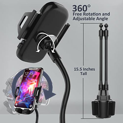 Double Phone Holder for Car Cup Holder – Extra Long and Flexible Neck, 360° Rotatable Cradle Car Phone Mount - Adjustable Cell Cup Holder, Universal Size Fits 2 iPhone, Samsung, GPS - style: Extended - Cradle Holders