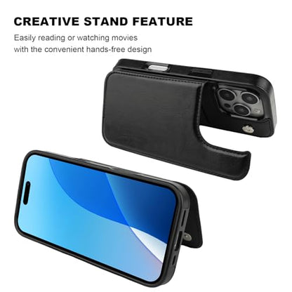 ONETOP for iPhone 16 Pro Wallet Case with Credit Card Holder,Black | Kickstand,ID/Cash Holder,Case Wallet with Card Slots,Double Magnetic Clasp,Durable PU Leather Shockproof Cover for Women Men - color: Black