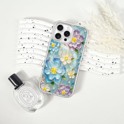 for iPhone 16 Pro Max Magnetic Case【Compatible with MagSafe】 Aesthetic Oil Painting Stained Glass Flower Design, Slim Fit Hard PC Back Shockproof Cute Clear Phone Cover, Blue Purple - color: Blue Purple, size: iPhone 16 Pro Max