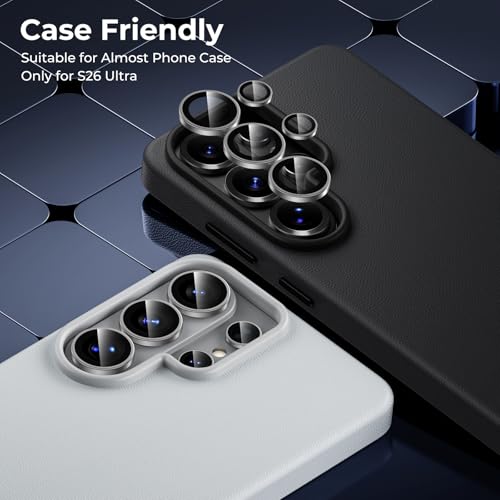 BENKS GlassWarrior Camera Lens Protector for Samsung Galaxy S26 Ultra, 9H Tempered Glass, Anti-Reflective HD Clarity, Ultra-Thin Scratch Resistant, Individual Metal Lens Ring Design (Silver) - color: Silver