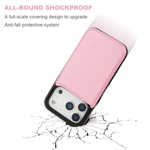 ONETOP for iPhone 17 Pro Wallet Case with Credit Card Holder,Pink | Kickstand,ID/Cash Holder,Case Wallet with Card Slots,Double Magnetic Clasp,Durable PU Leather Shockproof Cover for Women Men - color: Pink