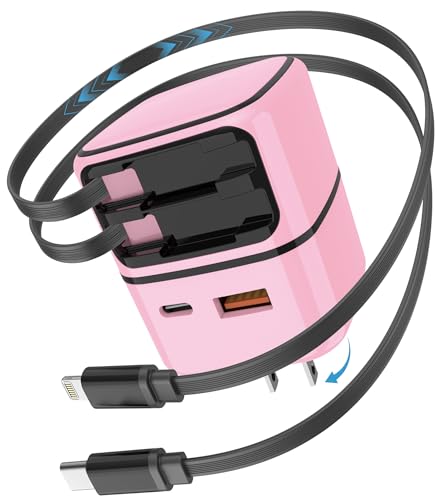 4-in-1 GaN 35W Retractable Wall Charger for iPhone, iPad, Samsung, Pink - color: Pink