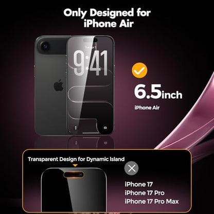 UNBREAKcable Privacy Screen Protector for iPhone Air, Full Coverage Shatterproof Tempered Glass [True 28°Anti Spy] [9H Hardness] [Easy Installation Frame] 2-Pack Private Screen for iPhone Air - size: iPhone Air