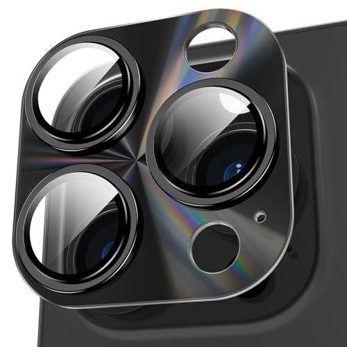 YWXTW Camera Lens Protector for iPhone 15 Pro Max/iPhone 15 Pro, [Lithography Laser Gradient] [5X Strengthen] Tempered Glass Screen Protector Metal Ring Back Camera Lens Cover (Black Titanium) - color: Black Titanium