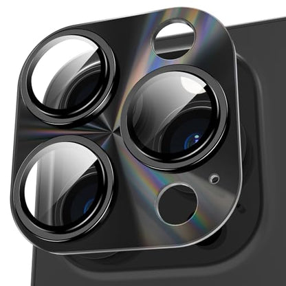YWXTW Camera Lens Protector for iPhone 15 Pro Max/iPhone 15 Pro, [Lithography Laser Gradient] [5X Strengthen] Tempered Glass Screen Protector Metal Ring Back Camera Lens Cover (Black Titanium) - color: Black Titanium