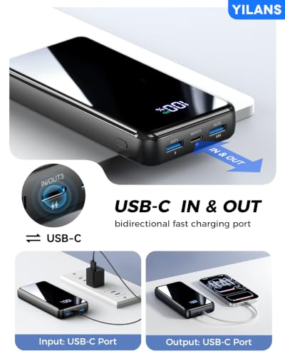 YILANS Portable Charger 50000mAh, 22.5W Power Bank with Built-in 4 Cables - color: Black