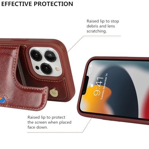 iCoverCase Compatible with iPhone 13 Pro Case with Card Holder, Wallet Phone Case for Women Men RFID Blocking PU Leather Protective Case 6.1 Inch (Dark Brown) - color: Dark Brown