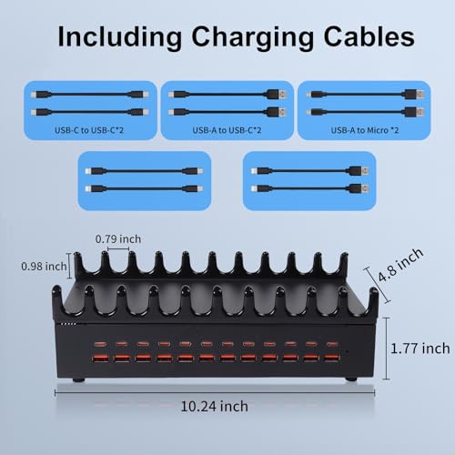 24 Ports 300W Charging Station for Multiple Devices with 10 Cables