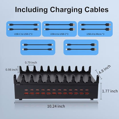 24 Ports 300W Charging Station for Multiple Devices with 10 Cables