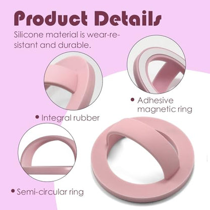Magnetic Silicone Ring Grip Phone Holder, Rotating Finger Loop Ring Grip Holder, Soft and Portable, Strong Magnetic Attraction, Compatible with Magsafe for iPhone and Samsung Case (Pink) - color: Pink