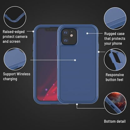 X-belmox Heavy Duty Case for iPhone 12/12 Pro and Screen Protector Sea/Blue | 3-Layers Military Grade Drop Protection Phone Case, Shockproof Rugged Case Cover for iPhone 12 Pro 6.1 Inch - color: Sea/Blue