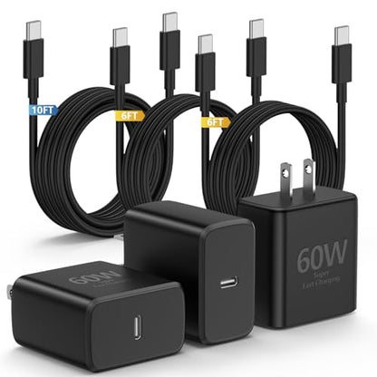 Essri 3Pack 60W Super Fast Charger for Samsung Galaxy S26 Ultra - color: Black, size: 3Pack 6+6+10Feet
