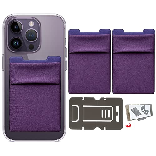 RFID Blocking Phone Card Wallet - Double Secure Pocket - Ultra-Slim Self Adhesive Credit Card Holder Card Sleeves Phone Wallet Sticker All Smartphones(Purple)-2PC - color: Dark Purple