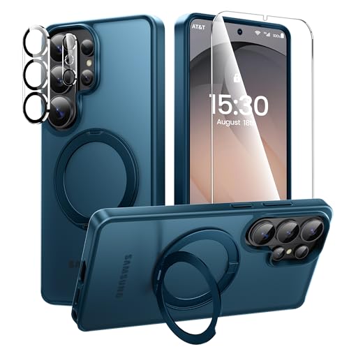 360°Ring Stand for Samsung Galaxy S26 Ultra Case with 1X Screen Protector +1X Camera Cover,Fit for MagSafe, Translucent Matte Cover & Scratch-Resistant Back Cover for Galaxy S26 Ultra 6.9", Blue - color: Blue, size: For S26 Ultra
