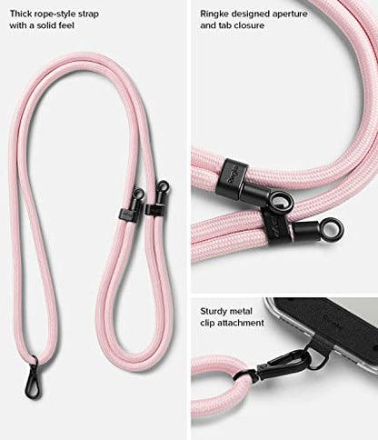 Ringke Holder Link Black, Adjustable Crossbody Strap with Cell Phone Tether Tab, Universal Multifunctional Lanyard Patch - color: Pink