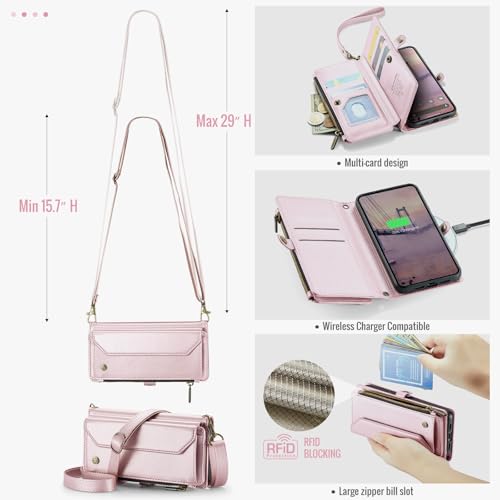for Google Pixel 10a 6.3" Case, Women Men Multi-Function Wallet Case with Stand RFID Blocking Includes Shoulder Strap Wrist Strap Google Pixel 10a (Pink) - color: Pink