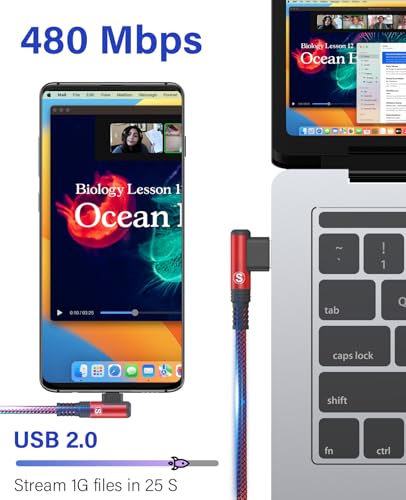 USB to USB C Cable 3.1A Fast Charge Right Angle CarPlay 6.6ft 2-Pack Red - color: Red, size: 6.6ft+6.6ft