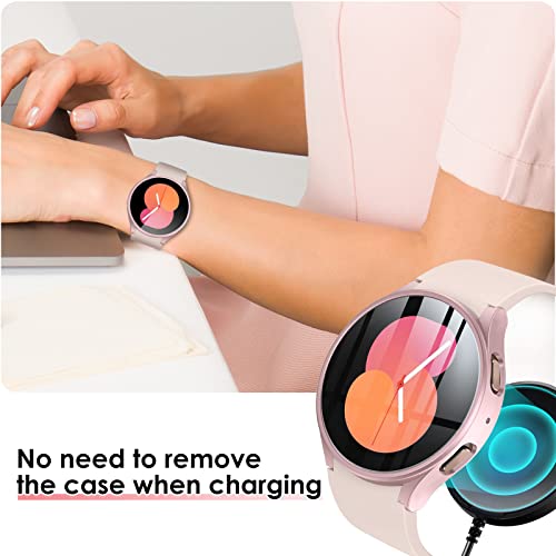KIMILAR [5+5 Pack] Galaxy Watch FE/Galaxy Watch 5/Galaxy Watch 4 Screen Protector Case 40mm, Anti-Fog Tempered Glass and Hard PC Protective Bumper Compatible with Samsung Galaxy Watch FE/5/4 40mm